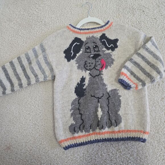 VINTAGE KIDS 90s Vintage & Handmade Wool Sweater Dog 6-8 yo - Picture 1 of 7